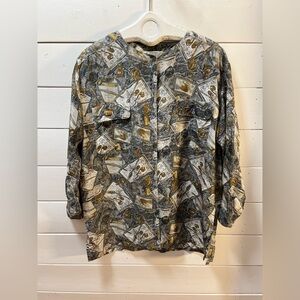 VERO MODA VINTAGW Grey & Gold Print Blouse – Size M